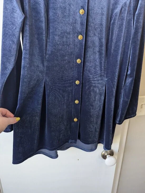 Soft Surroundings Enchanted Velvet Blue Blouse Size Large NWT - Picture 2 of 10